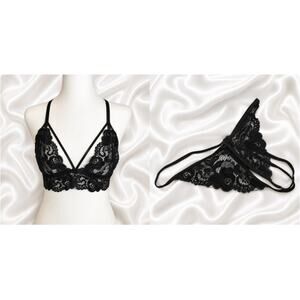 Cripom NWT Black Sexy Strappy Lace Bra and G String Set Size Large